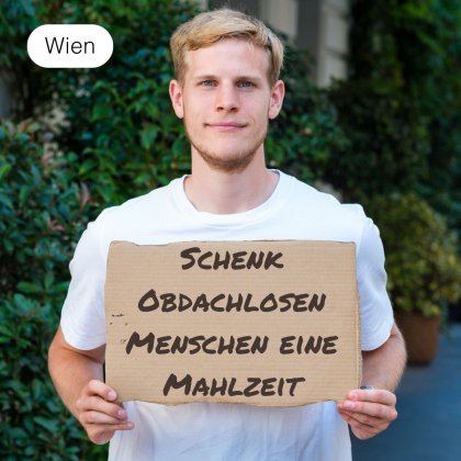 Schenk obdachlosen Menschen warmes Essen f&uuml;r eine Woche