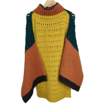 Damen Poncho mit &Auml;rmel bunt ( 50% Alpaka, 50% Merino)