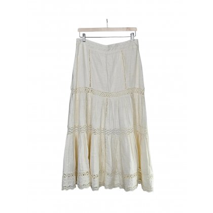 Damen Midi-Rock mit Spitze, cremegelb - Gr. M / 38