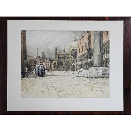 Piazzetta Venedig - Luigi Kasimir - Radierung in Farbe 