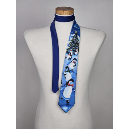Vintage Ralph Marlin Krawatte "Penguins on Ice" 1990, 90er Pinguin Kult