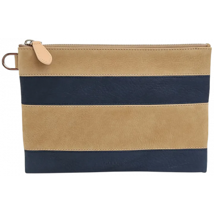 Max V. Koenig Damen Lederkulturbeutel, beige/blau