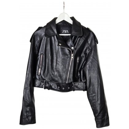 Zara Damen Kunstlederjacke, schwarz - Gr. L