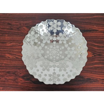 Silberne Dekoschale aus Glas - Durchmesser ca. 31 cm