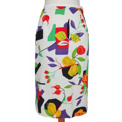 Damen Midirock mit Fruit Print, wei&szlig; - Gr. XXL 