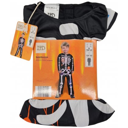 L&D Kinder-Halloween-Skelettkostüm, schwarz - Gr. M/ 128-140