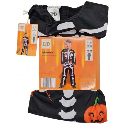 L&D Kinder-Halloween-Skelettkostüm, schwarz - Gr. S/110-122