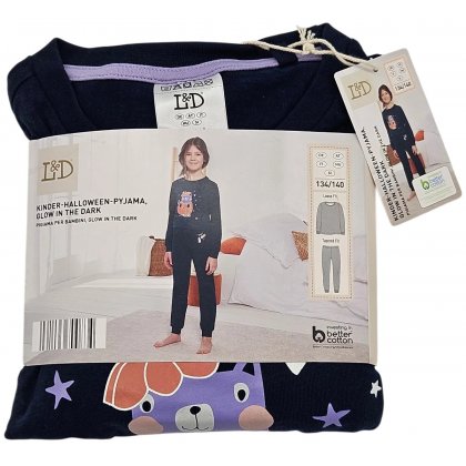 L&D Kinder-Halloween-Pyjama Glow in the Dark #2, blau - Gr- 134/140