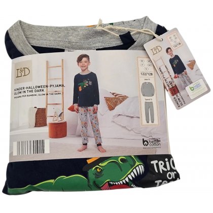 L&D Kinder-Halloween-Pyjama Glow in the Dark #5, blau - Gr- 122/128