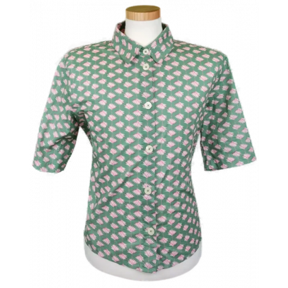 United Colors of Benetton Herren Kurzarmhemd gr&uuml;n mit L&ouml;wenzahnmuster Gr. XL