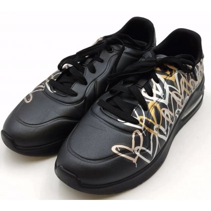 Skechers x JGoldcrown Damensneaker schwarz mit metalic Herzmuster Gr. 39