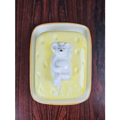 Keramik-Butterdose mit Maus auf K&auml;se