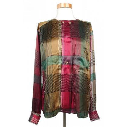 Vintage Gl&auml;ser Damen Bluse, gr&uuml;n/rot - Gr. M