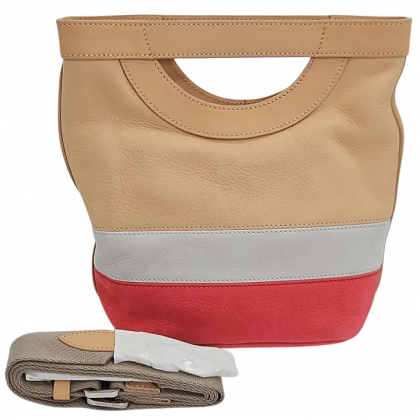 Max V. Koenig Damen Lederhandtasche, beige/grau/pink- H&ouml;he ca. 22 cm 