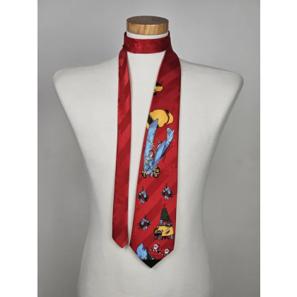 Vintage Gold Tower Seidenkrawatte "Flying Santa", Doppeldecker & Weihnachten, rot