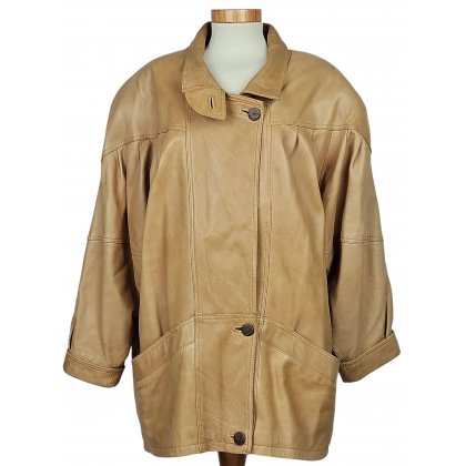 UNO MOMENTO Vintage Damen Lederjacke, hellbraun - Gr. XXXL 