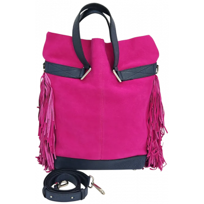 Max V. Koenig Damen Lederhandtasche mit Fransen, lila - H&ouml;he ca. 37 cm