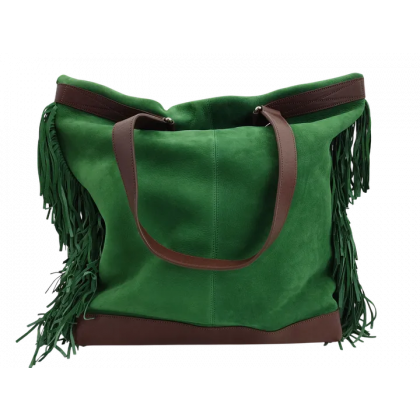 Max V. Koenig Damen Lederhandtasche mit Fransen, gr&uuml;n - H&ouml;he ca. 50 cm 