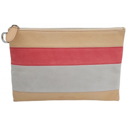 Max V. Koenig Damen Lederkulturbeutel, creme/pink/grau