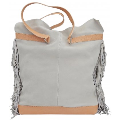 Max V. Koenig Damen Lederhandtasche mit Fransen, grau/creme - H&ouml;he ca. 50 cm