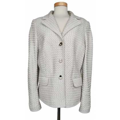 Madeleine Vintage Damen Lederjacke, wei&szlig; - Gr. XL 