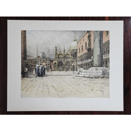 Piazzetta Venedig - Luigi Kasimir - Radierung in Farbe 