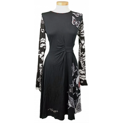 Desigual Damen Midikleid schwarz mit Pailletten gemustert Gr. L