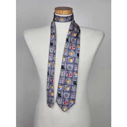 Edle Vintage Tie Rack Seidenkrawatte mit Weihnachts-Motiven Windsor Collection, Grau - Made in Italy