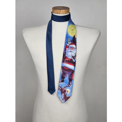 Vintage Ralph Marlin Weihnachts-Krawatte "Roof Top" 1990, Santa & Rudolph