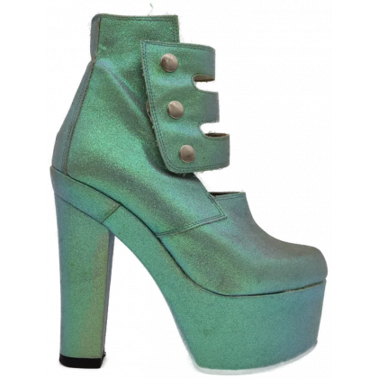 El Dantes Vintage Damen Glitter Plateau-Boots, t&uuml;rkis - Gr. 39