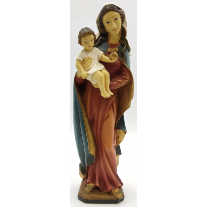 Vintage traditionelle Muttergottes Statue mit Jesukind &ndash; handgefertigt aus Holz