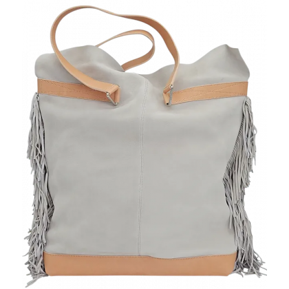 Max V. Koenig Damen Lederhandtasche mit Fransen, grau/creme - H&ouml;he ca. 50 cm