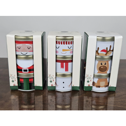 Stapelbare Duftkerzen in Metalldose - weihnachtliche Motive - 3 Stück