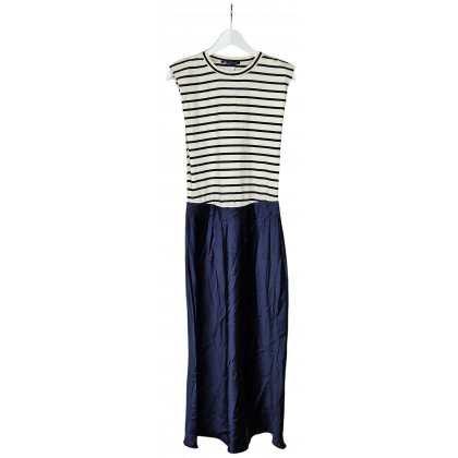 ZARA Damen Maxikleid, marine/wei&szlig; - Gr. L 