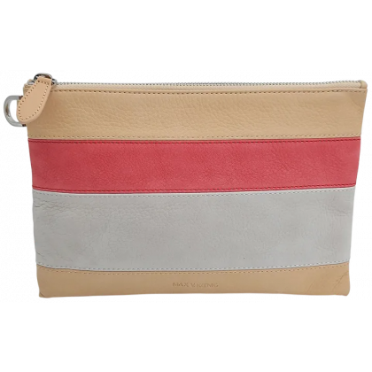 Max V. Koenig Damen Lederkulturbeutel, creme/pink/grau