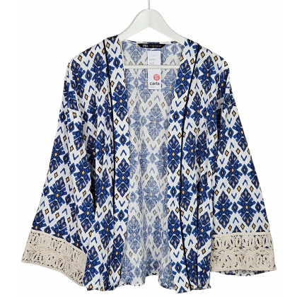 ZARA Damen Bluse, blau/wei&szlig; - Gr. M 