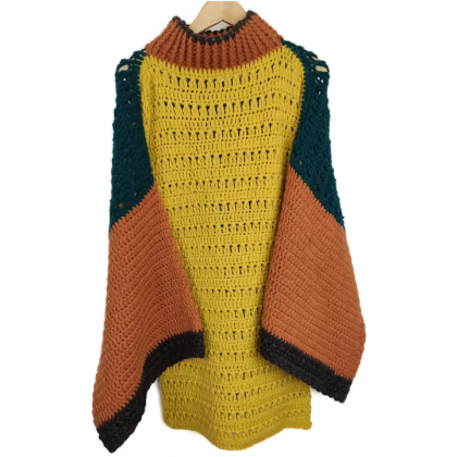 Damen Poncho mit &Auml;rmel bunt ( 50% Alpaka, 50% Merino)