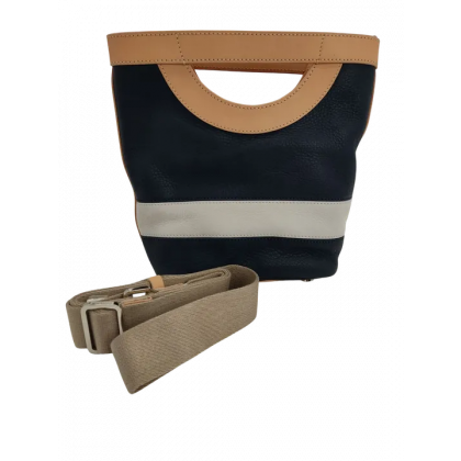 Max V. Koenig Damen Lederhandtasche, marine/wei&szlig;/creme - H&ouml;he ca. 22 cm 