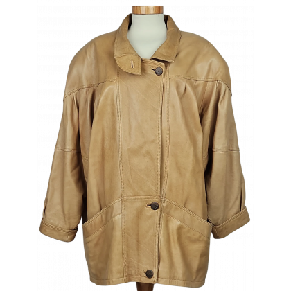 UNO MOMENTO Vintage Damen Lederjacke, hellbraun - Gr. XXXL