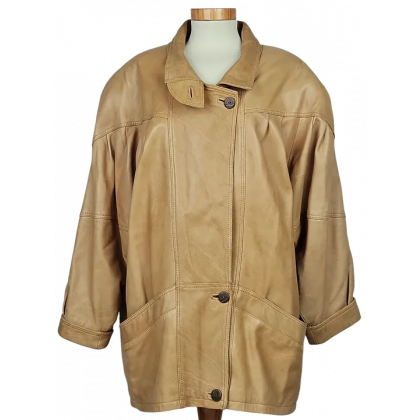 UNO MOMENTO Vintage Damen Lederjacke, hellbraun - Gr. XXXL 