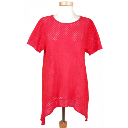 Damen Shirt mit Lochstickerei, rot