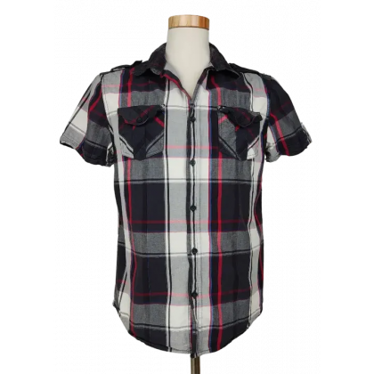 Clockhouse Herren Kurzarmhemd, kariert/schwarz - Gr. M