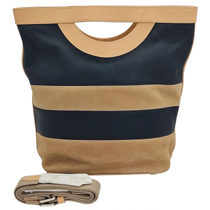 Max V. Koenig Damen Lederhandtasche, marine/beige - H&ouml;he ca. 29 cm 
