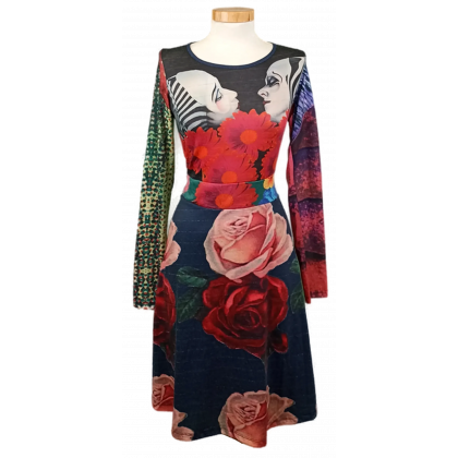 Desigual Damen Midikleid mehrfarbig gemustert Gr. L