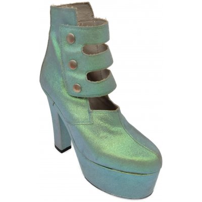 El Dantes Vintage Damen Glitter Plateau-Boots, türkis - Gr. 39