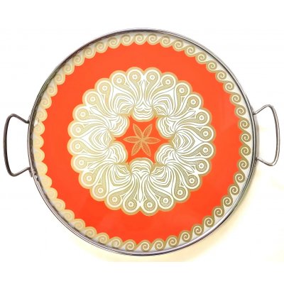 Mid-Century Serviertablett/Kuchentablett - orange/gold
