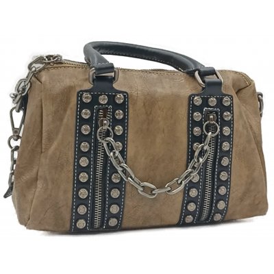 Damen Handtasche mit Nieten/ Kettendetails braun/schwarz