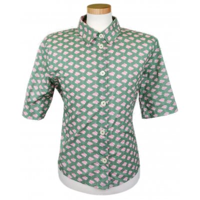 United Colors of Benetton Herren Kurzarmhemd grün mit Löwenzahnmuster Gr. XL