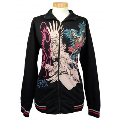 Ed Hardy Damen Zip‑Jacke schwarz gemustert Gr. XXL