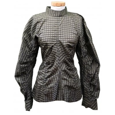 Ganni Damenbluse grün/grau kariert Gr. L 